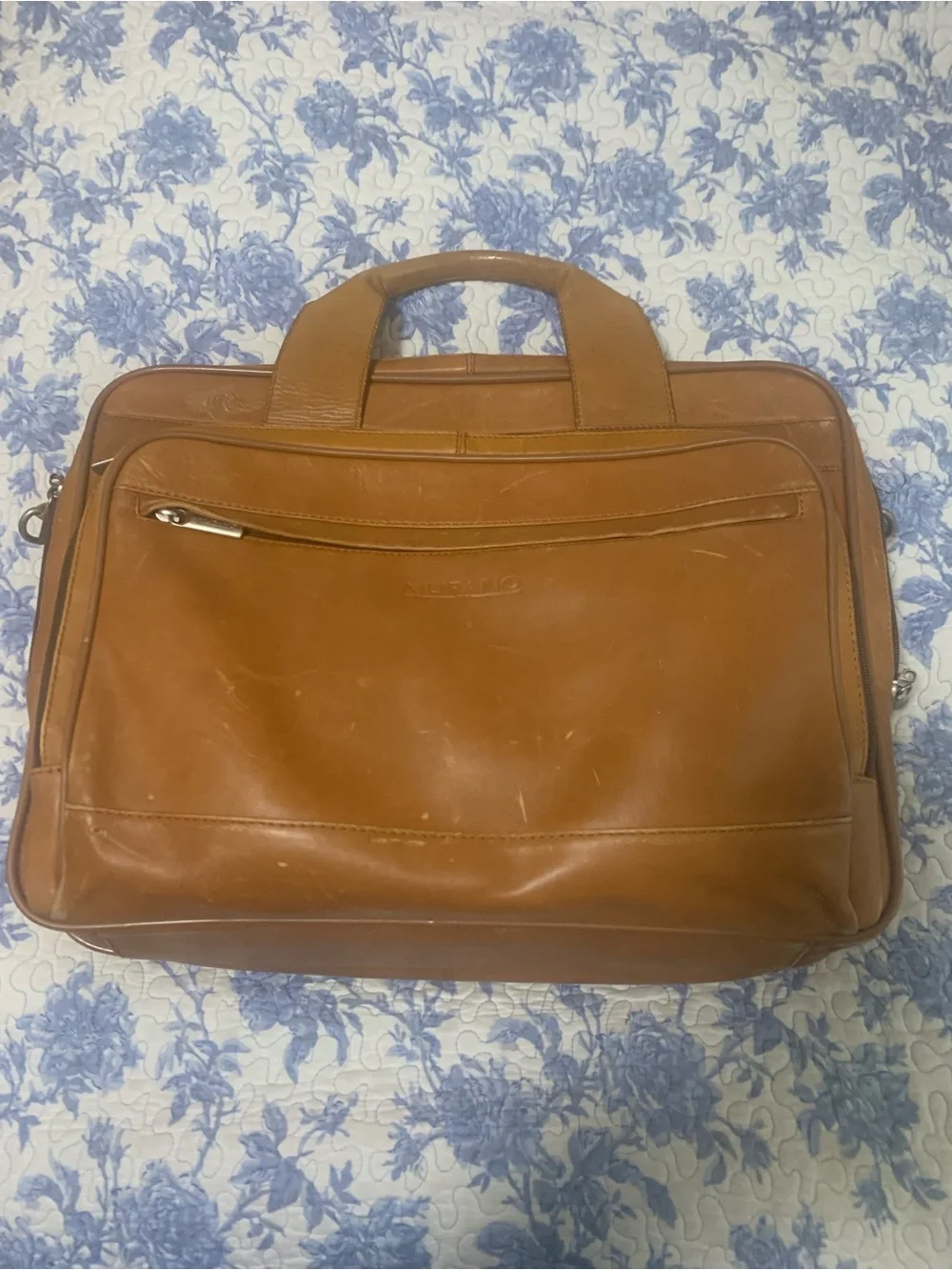 Murano Tan Leather Briefcase with Front Zip Pocket